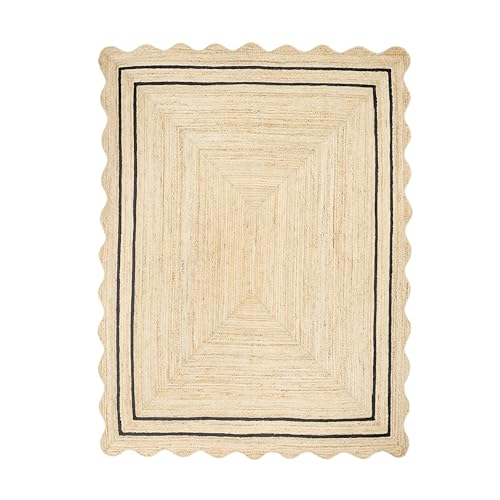 Wave Scalloped Jute Rug Entryway Natural Boho Area Rug Black 2'x3' - color: Black, size: 2'x3'