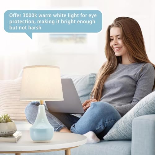 GyroVu 18" Table Lamp Set of 2, Ceramic Lamp Classic Beside Lamps Nightstand Lamp Modern Cute Lamp for Living Room, Bedroom & Office Rocker Switch Sky Blue-LED Bulbs Included - color: 18.63" Blue