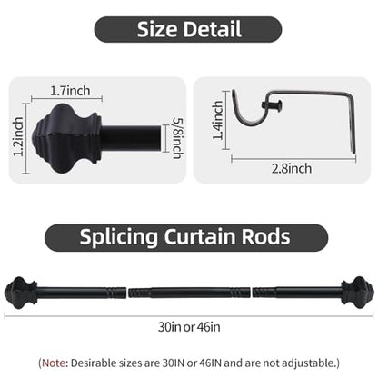 Thestoa Splicing Curtain Rods for Windows 30-46 Inch, 5/8" Black Curtain Rods for Bedroom, Living Room, Outdoor - size: 32"-48"