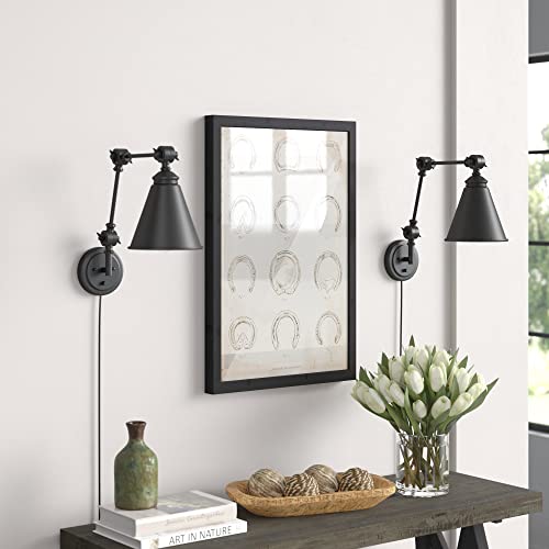 WINGBO Farmhouse Swing Arm Wall Sconce Set of 2, Industrial Adjustable Wall Lamp Light Fixture for Living Room Bedroom Vanity Study Desk Office, Plug in or Hardwired, Black - color: Black