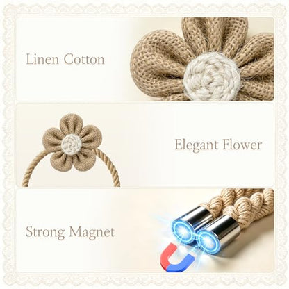 VIS'V Magnetic Curtain Tiebacks, Boho Curtain Holdbacks, Khaki, 2 Pcs - color: Khaki