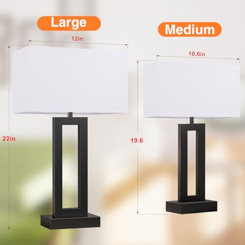 Seealle 22" Tall Living Room Lamps for Night Stands - Touch Bedside Lamp with USB C+A, 3 Way Dimmable Bedroom Lamps for End Tables Set of 2, Modern Night Stand Lamps for Bed Side(White&Black) - color: C. White&Black, size: Large(22in)