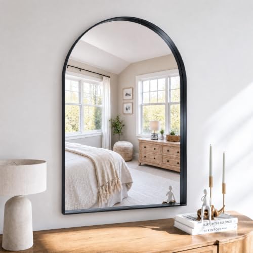 36"x24" Black Arched Mirror, Arched Wall Mirror with Metal Frame, Wall Mounted Large Arched Mirror for Living Room, Restroom, Entryway, Tempered Glass, Modern Home Decor - color: Black-square Corner, size: 36"L x 24"W