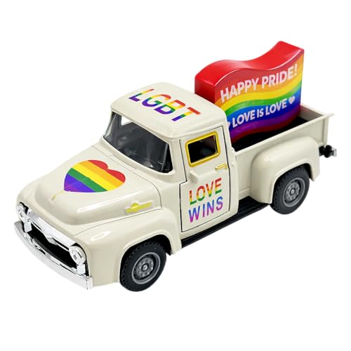 Pride Rainbow Mini Truck Decor with Wooden Sign, 5.7 Inch - color: Rainbow