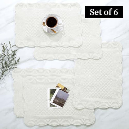 HOMBYS Quilted Placemats Set of 6 Washable-13x18 inches Rectangular Placemats for Kitchen Table-100% Cotton Fabric Rectangular Table Mats, (Cream White) - color: Cream White