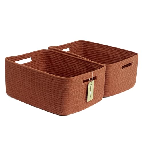 MiniArk Large Storage Baskets for Shelves, 17 x 13 x 7.5” Closet Organizers Bins for Clothes Blanket Towels, Baby Nursery, Toy Baskets Box, Woven Rope Baskets, 2 Packs Oxide Red - color: Oxide Red, size: 2pcs-L17×W13×H7.5"