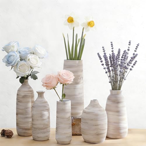 ALMA 10" Small White Ceramic Vase, Boho Flower Vases for Pampas Grass - color: Narrow Neck-white-10"