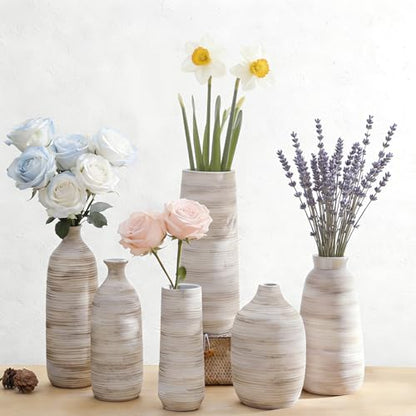 ALMA 10" Small White Ceramic Vase, Boho Flower Vases for Pampas Grass - color: Narrow Neck-white-10"