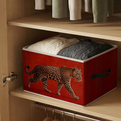 Trendy Retro Red and Leopard Print Storage Basket Organizer - color: Red and Leopard