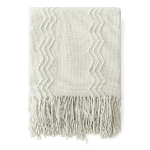 MIULEE Cream White Knitted Boho Throw Blanket for Couch 50"x60" - color: Cream White, size: 50" x 60"