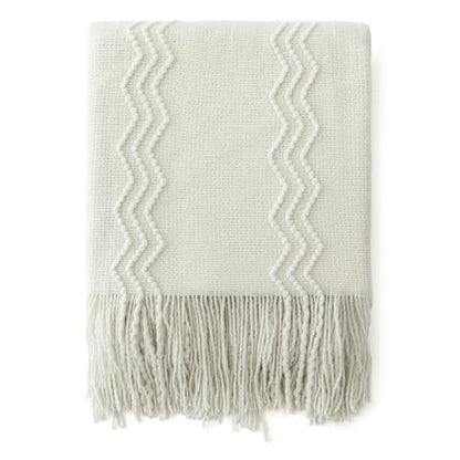 MIULEE Cream White Knitted Boho Throw Blanket for Couch 50"x60" - color: Cream White, size: 50" x 60"