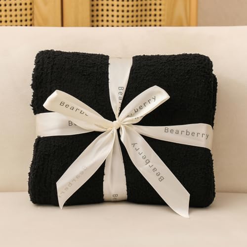 bearberry Knit Throw Blanket 40x50 Black Super Soft Plush for Couch - color: Black, size: Kids(40″x50″)