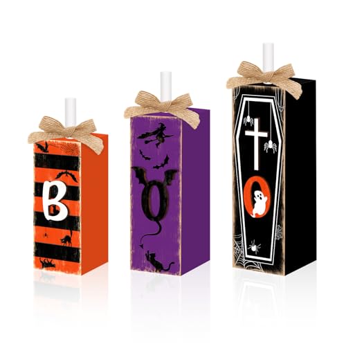 Britimes Witch Tiered Tray Signs, Rustic Firework, 3 Pack, Wooden - style: Halloween Boo