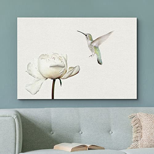 wall26 Canvas Print Wall Art Hummingbird Flies On White Carnation Flower Animals Wildlife Photography Realism Rustic Scenic Nature Chic Colorful for Living Room, Bedroom, Office - 12"x18" - color: Artwork - 10, size: 18"L x 12"W