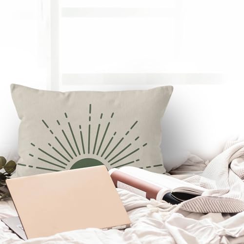 HIWX Boho Throw Pillow Covers, Sage Green Decorative Pillows, Boho Sun for Bed Room Home Bohemian Decor, 12x20 Green Pillow