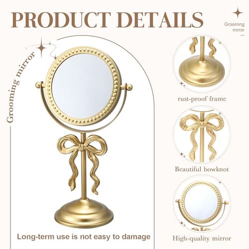 Novabright 7" Golden Bow Vanity Mirror, Swivel Makeup Mirror Stable Base