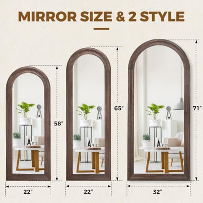 58x22 Solid Wood Arched Full Length Mirror, Elegant Brown Finish - color: Brown-ar Frame, size: 57.9"L x 21.9"W