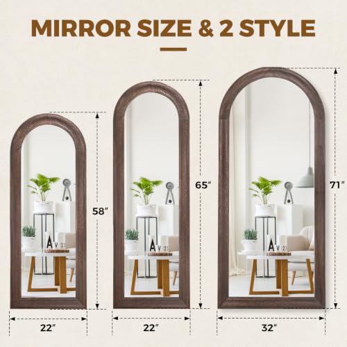 58x22 Solid Wood Arched Full Length Mirror, Elegant Brown Finish - color: Brown-ar Frame, size: 57.9"L x 21.9"W