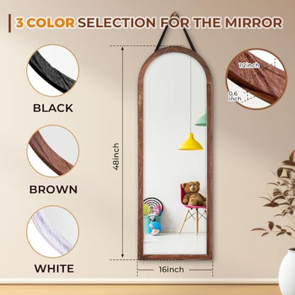 48x16in Arched Full Length Mirror Solid Wood Frame, Brown - color: Browna, size: 48"L x 16"W