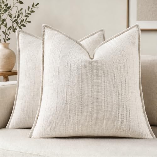 decorUhome Cream White Textured Linen Throw Pillow Covers 16x16 Set of 2 - color: Cream White, size: 16" x 16" (Pack of 2)
