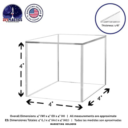 Baseball Display Box Clear Acrylic Cube 4" Square Memorabilia Showcase Dust Cover Ball Protector No Base 1 Side Open No Assembly by Marketing Holders - size: 4" Cube-Clear