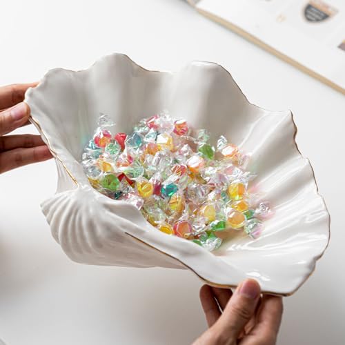White Sea Shells Decorative Bowl - Large Clam Shell Bowl, Fruit Bowl, Key Bowls, Candy Dish, Coastal Ocean Centerpieces for Entryway, Living Room, Bathroom, Beach House, Nautical, Seaside, Shelf Decor - color: White - 11 in