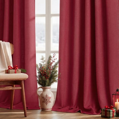 MIULEE Thick Linen Curtains, 42Wx84L, Burgundy Red Semi Sheer - color: Burgundy Red, size: 42"W x 84"L (Pack of 2)