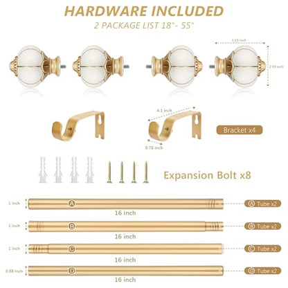 2 Pack Ceramic Curtain Rods for Windows 18 to 55 Inch 1 Inch Adjustable - color: Gold Beige, size: 18"-55"(2 Pack)