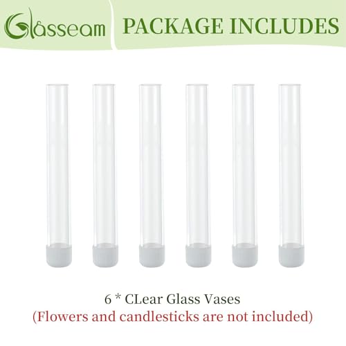 Glasseam 6 Pcs Glass Bud vase for Taper Candle Holder, Fit 22mm Candlestick - size: 5.9“ Tall