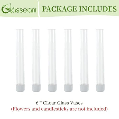 Glasseam 6 Pcs Glass Bud vase for Taper Candle Holder, Fit 22mm Candlestick - size: 5.9“ Tall