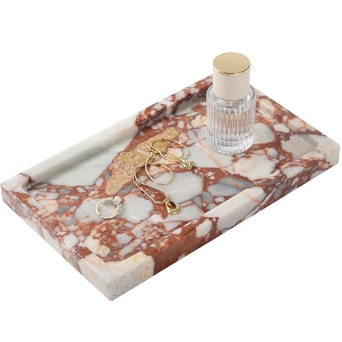 Deep Red Marble Rectangular Tray 10x6 Inch - Bathroom & Vanity Organizer, Jewelry Tray, Kitchen Counter Decor - Natural Stone Catchall - style: Calacatta Red - 1 Pack