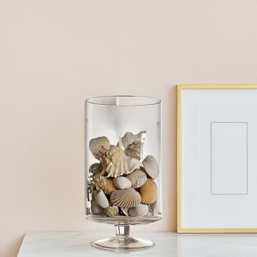WGVI Clear Glass Pedestal Hurricane Candle Holder, 7.75"W, 13.5"H, Decorative Vase for Pillar Candles, Short Stemmed Candleholder Cylinder, Tabletop Centerpieces, Home Décor, Elegant Design, 1 Piece - size: 13" H