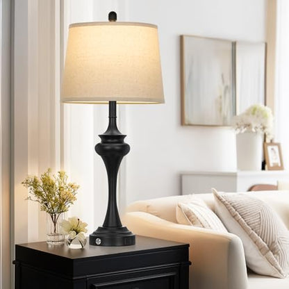 Rinweey 30" Black Tall Table Lamps for Living Room, Touch Control Bedside Lamp with USB A+C Ports, 3-Way Modern Bedroom Table Lamps Set of 2, Elegant Metal Lamp for Nightstand Desk Side Table Office - color: Black-30”H