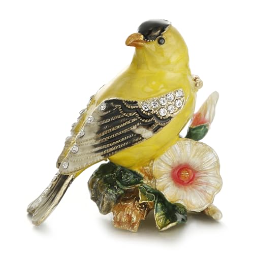 Hand Painted Enameled Oriole Trinket Box, Hinged Unique Mini Ring Necklace Jewelry Organizer, Classical Bejeweled Storage, Figurine Collectible Keepsake Home Decor (Oriole Bird) - color: Oriole Bird