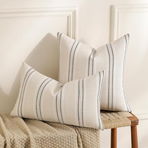 Hckot Stripe Throw Pillow Covers 12x24 Lumbar Navy Blue Pillow Covers - color: Grey, size: 24" x 12" (Pack of 2)