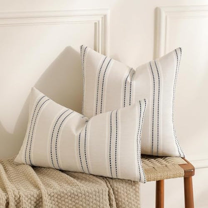 Hckot Stripe Throw Pillow Covers 12x24 Lumbar Navy Blue Pillow Covers - color: Grey, size: 24" x 12" (Pack of 2)