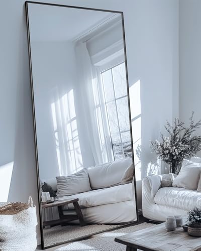 Antok Full Length Mirror, 78"x38" Floor Mirror with Stand, Black, Rect - color: Black (Rect), size: 78"L x 38"W