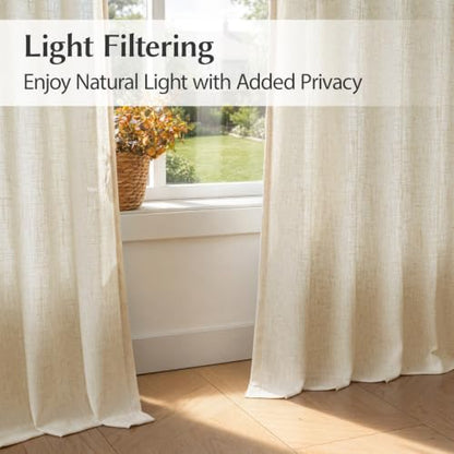 Semi Sheer Pinch Pleated Linen Curtains for Living Room 90 Inches, Cream - color: Cream, size: 40"W x 90"L (Pack of 2)