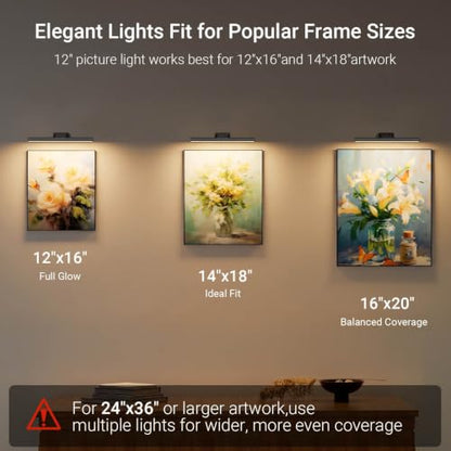 12" Picture Lights for Wall, 10000mAh Rechargeable Wireless Remote - color: Black, size: 12inch