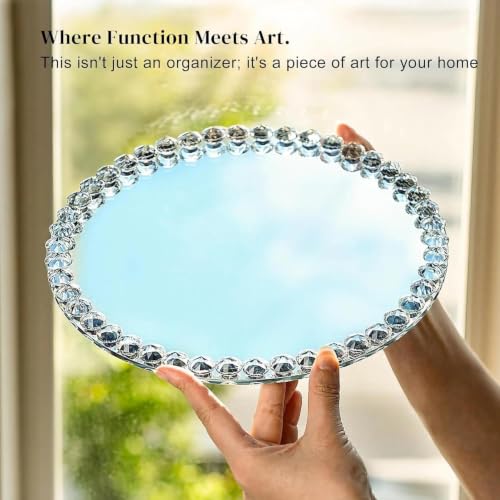 10" x 10" Round Vanity Tray, Crystal Perfume Mirror Tray Jewelry Trinket - color: Clear,round