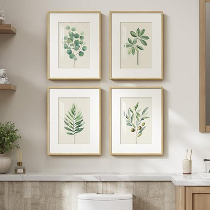 Framed Sage Green Botanical Plant Wall Art for Bathroom, 4 Piece 11x14 Inch - color: Green and White, size: 11" W x 14" H x 4 pcs