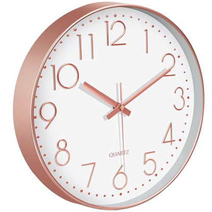 Modern Silent Wall Clock, 14 Inch Wall Clocks Battery Operated | Large Number, Non-Ticking Analog Clock with Tempered Glass Quartz Clocks for Living Room Bedroom Office Kitchen, Rose Gold - color: Rose Gold, size: 14 Inch
