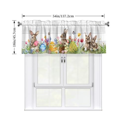 Easter Bunny Valances for Windows Spring Watercolor Floral Cute Rabbits Kitchen Curtains Rod Pocket Window Treatments Valance Curtains for Kitchen Living Room 54 x 18 inch, 1 Panel - color: Easter Bunny
