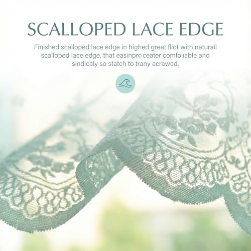 Molaxhome Kitchen Curtains Valance Blue Lace Floral Semi Sheer Curtain - color: Blue-green, size: 51"W x 16"L (Pack of 1)