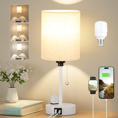 Small Bedside Table Lamp for Bedroom, Desk Lamp with USB Ports for Dorm - color: Cream, size: 14.6 in