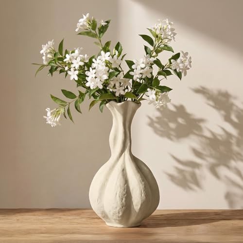 DOWAN Ceramic Vase for Flowers, 10'' Tall Warm White Decorative Vase with Narrow Neck, Modern Sculptural Rustic Vase for Table, Entryway and Mantel Decor - color: Soft White, size: 10 INCH