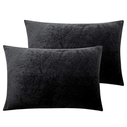 NTBAY Toddler Velvet Pillowcases, Set of 2, Zipper, Black - color: Black, size: 18" x 13" (Pack of 2)