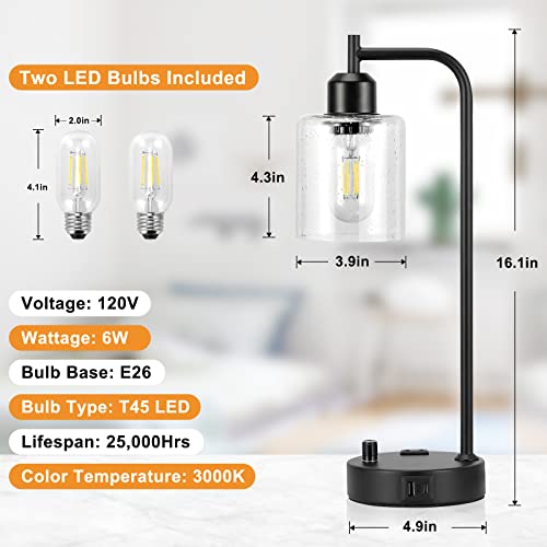 Industrial Bedside Lamps Set of 2, Fully Dimmable Desk Lamps for Bedroom - color: Seeded Clear