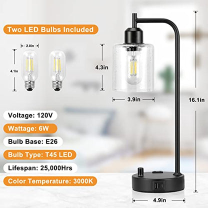 Industrial Bedside Lamps Set of 2, Fully Dimmable Desk Lamps for Bedroom - color: Seeded Clear