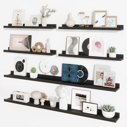 Picture Ledge Shelf, Floating Shelves for Wall Decor, Black, Set of 6, 55'' - color: Black, size: 55 inch